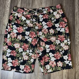 Amplify Men’s Floral Shorts Size 36 Black Tropical Cotton Summer NWOT